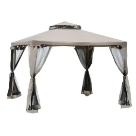 10' x 10' Gazebo Tent, Canopy with Mosquito Netting SideWalls, 2-Tier Vented Roof, Fabric for Garden, Lawn, Backyard, Taupe