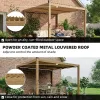 10' x 10' Louvered Pergola with Solar LED lights, Metal Roof, Outdoor Pergola Patio Gazebo with Drainage Gutters, Brown