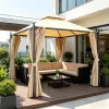 10' X 10' Steel Outdoor Patio Gazebo Large Design with Two-Tier Roof Polyester Privacy Curtains for Air