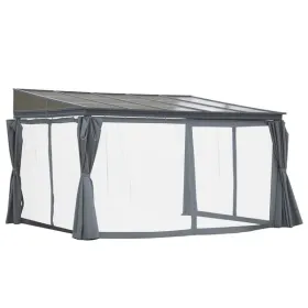 10' x 13' Outdoor Patio Gazebo with Sloping Polycarbonate Roof, Durable Aluminum Frame, & Netting Curtain
