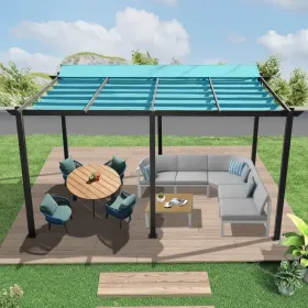 11 X 16 FT Outdoor Living Outdoor Retractable Pergola with Weather-Resistant Canopy Aluminum Garden Pergola Patio Grill Gazebo for Courtyard -Lak
