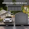 12' x 20' Metal Carport, Heavy Duty Garage Car Canopy with Galvanized Metal Roof and Removable Sidewalls, Dark Gray