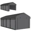 12' x 20' Metal Carport, Heavy Duty Garage Car Canopy with Galvanized Metal Roof and Removable Sidewalls, Dark Gray