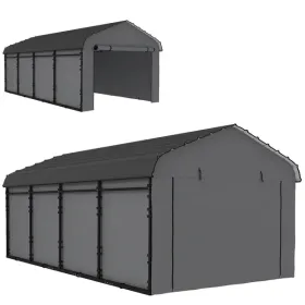 12' x 20' Metal Carport, Heavy Duty Garage Car Canopy with Galvanized Metal Roof and Removable Sidewalls, Dark Gray