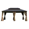 12'x18' Hardtop Gazebo, Outdoor Aluminum Frame Canopy with Galvanized Steel Double Roof, (Brown)
