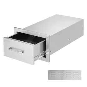 Flush Mount Double Drawers,14W x 8.5H x 23D Inch, with Stainless Steel Handle, BBQ Drawers for Outdoor Kitchens or BBQ Island