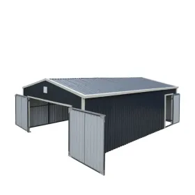 16' x 24' Metal Garage Shed with Double Front Doors, 10' Peak Height, Side Entry Door, 384 Sq-Ft Floor Space