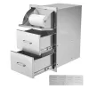 Outdoor Kitchen Stainless Steel Double Access Drawers with Paper Towel Holder Combo for BBQ Island or Grill Station