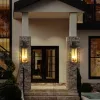 2-Pack 22.0" Outdoor Wall Lantern with Dusk to Dawn Sensor, Matte Black Finish, Clear Glass Panels, Weatherproof Exterior Light for Porch, Patio