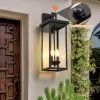 2-Pack 22.0" Outdoor Wall Lantern with Dusk to Dawn Sensor, Matte Black Finish, Clear Glass Panels, Weatherproof Exterior Light for Porch, Patio