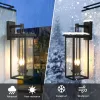 2-Pack 22.0" Outdoor Wall Lantern with Dusk to Dawn Sensor, Matte Black Finish, Clear Glass Panels, Weatherproof Exterior Light for Porch, Patio