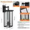 2-Pack 22.0" Outdoor Wall Lantern with Dusk to Dawn Sensor, Matte Black Finish, Clear Glass Panels, Weatherproof Exterior Light for Porch, Patio