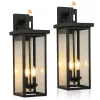 2-Pack 22.0" Outdoor Wall Lantern with Dusk to Dawn Sensor, Matte Black Finish, Clear Glass Panels, Weatherproof Exterior Light for Porch, Patio