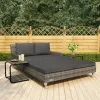 2-Person Patio Sun Bed with Cushions Poly Rattan Gray