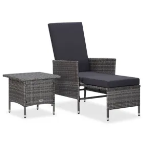 Garden Furniture Set Gray PE rattan, powder-coated steel, polyester