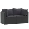 2 Piece Patio Sofa Set with Cushions Poly Rattan Black