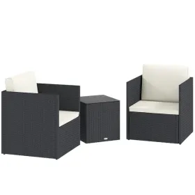 3 Piece Patio Furniture Set with Washable Cushions, Adjustable Feet, and Glass Coffee Table for Garden, Balcony, Black