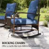 3-piece terrace furniture set, outdoor rocking chair with coffee table, garden set, brown