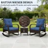 3-piece terrace furniture set, outdoor rocking chair with coffee table, garden set, brown