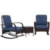 3-piece terrace furniture set, outdoor rocking chair with coffee table, garden set, brown