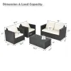 4 Pieces Patio Rattan Conversation Set with Padded Cushion