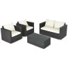 4 Pieces Patio Rattan Conversation Set with Padded Cushion