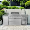 44-Inch 6-Burner 85000 BTU Deluxe Stainless Steel Gas Outdoor Kitchen Bar Barbecue Island Grill + Wine Cooler Compact Refrigerator