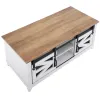 48" Farmhouse Coffee Table, Rectangle Coffee Table with 2 Sliding Barn Doors, 2 Tiers Wooden Rustic Table with Removable Shelves