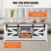 48" Farmhouse Coffee Table, Rectangle Coffee Table with 2 Sliding Barn Doors, 2 Tiers Wooden Rustic Table with Removable Shelves