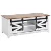 48" Farmhouse Coffee Table, Rectangle Coffee Table with 2 Sliding Barn Doors, 2 Tiers Wooden Rustic Table with Removable Shelves