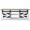 48" Farmhouse Coffee Table, Rectangle Coffee Table with 2 Sliding Barn Doors, 2 Tiers Wooden Rustic Table with Removable Shelves
