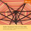 Patio Tree 9Ft Stripe Round Market Umbrella, Crank Lift, Push Button Tilt, Brown Pole, Sunbrella® (Dolce Mango)