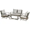 4pc Patio Set with Cushions Rattan Rocking Chair Wicker Loveseat Aluminum Table