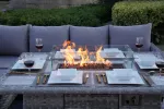 5-Piece Gray Wicker Outdoor Conversational Sofa Set with Fire Pit Table and Ottoman