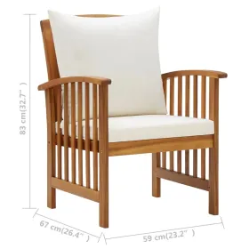 Garden Lounge Set Cream White, Wooden Solid Acacia wood Large