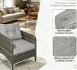 5-Piece Rattan Wicker Outdoor Patio Conversation Set Gray/Light Gray with Cushioned Chairs Ottomans And Tempered Glass Coffee Table