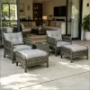 5-Piece Rattan Wicker Outdoor Patio Conversation Set Gray/Light Gray with Cushioned Chairs Ottomans And Tempered Glass Coffee Table