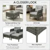 5-Piece Rattan Wicker Outdoor Patio Conversation Set Gray/Light Gray with Cushioned Chairs Ottomans And Tempered Glass Coffee Table
