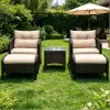 5 Pieces  Lounge Chair Outdoor Patio Conversation Set with 2 Cushioned Chairs, 2  Tempered Glass Top Coffee Table
