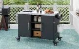 Stainless Steel Sink, Outdoor Bar Cart Sink Station with 4 Lockable Wheels for Pizza Prep