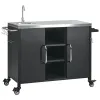 Stainless Steel Sink, Outdoor Bar Cart Sink Station with 4 Lockable Wheels for Pizza Prep