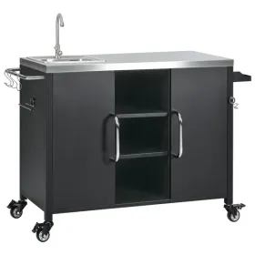 Stainless Steel Sink, Outdoor Bar Cart Sink Station with 4 Lockable Wheels for Pizza Prep