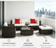 6 Piece Set PE Rattan Wicker Sectional Sofa with Ottoman Tempered Glass Table Mixed Brown & Cream White All-Weather Cushioned Conversation Set