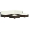 6 Piece Patio Lounge Set Poly Rattan Brown with Cream White Cushions