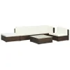 6 Piece Patio Lounge Set Poly Rattan Brown with Cream White Cushions
