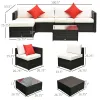 6-Piece White Rattan Couch Set, Outdoor Patio Wicker Furniture with Removable Cushions & Glass Coffee Table