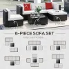 6-Piece White Rattan Couch Set, Outdoor Patio Wicker Furniture with Removable Cushions & Glass Coffee Table