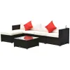 6-Piece White Rattan Couch Set, Outdoor Patio Wicker Furniture with Removable Cushions & Glass Coffee Table