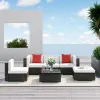 6-Piece White Rattan Couch Set, Outdoor Patio Wicker Furniture with Removable Cushions & Glass Coffee Table