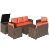 6 Pieces Wicker Patio Furniture Set with Cushions, 7-Seater Rattan Patio Sofa Set with Storage Table